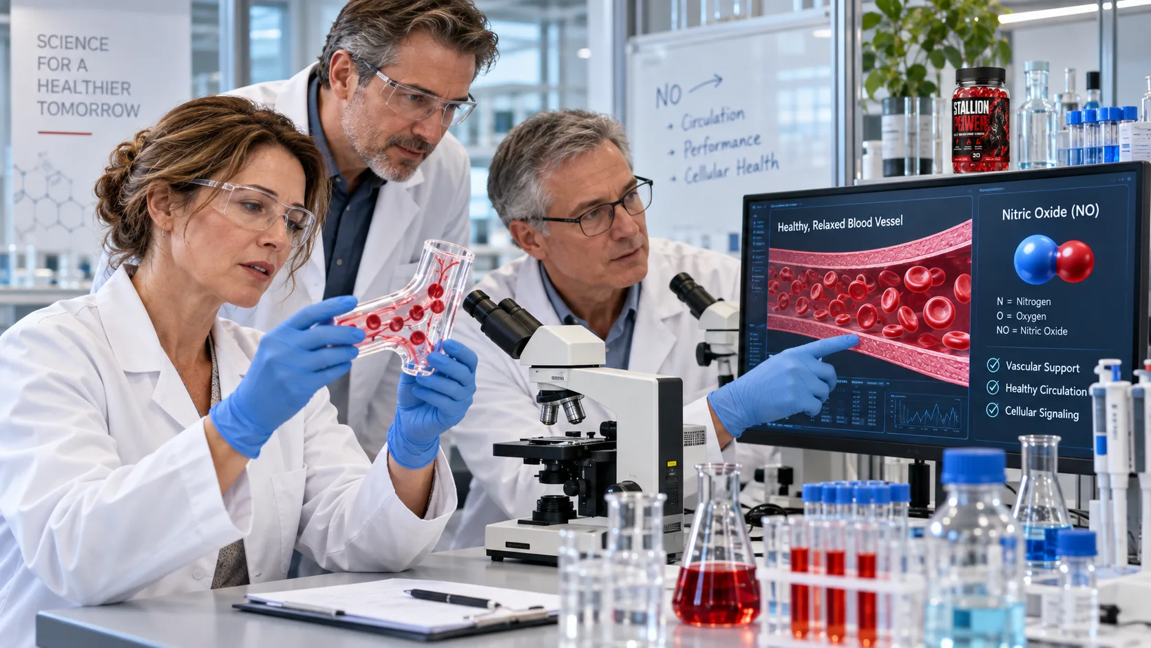 Research team studying nitric oxide and circulation science behind Stallion Power